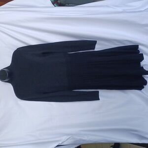 Nine West Dress Size Large Black MetallicFlare Pleated Midi Sweater Women Dress